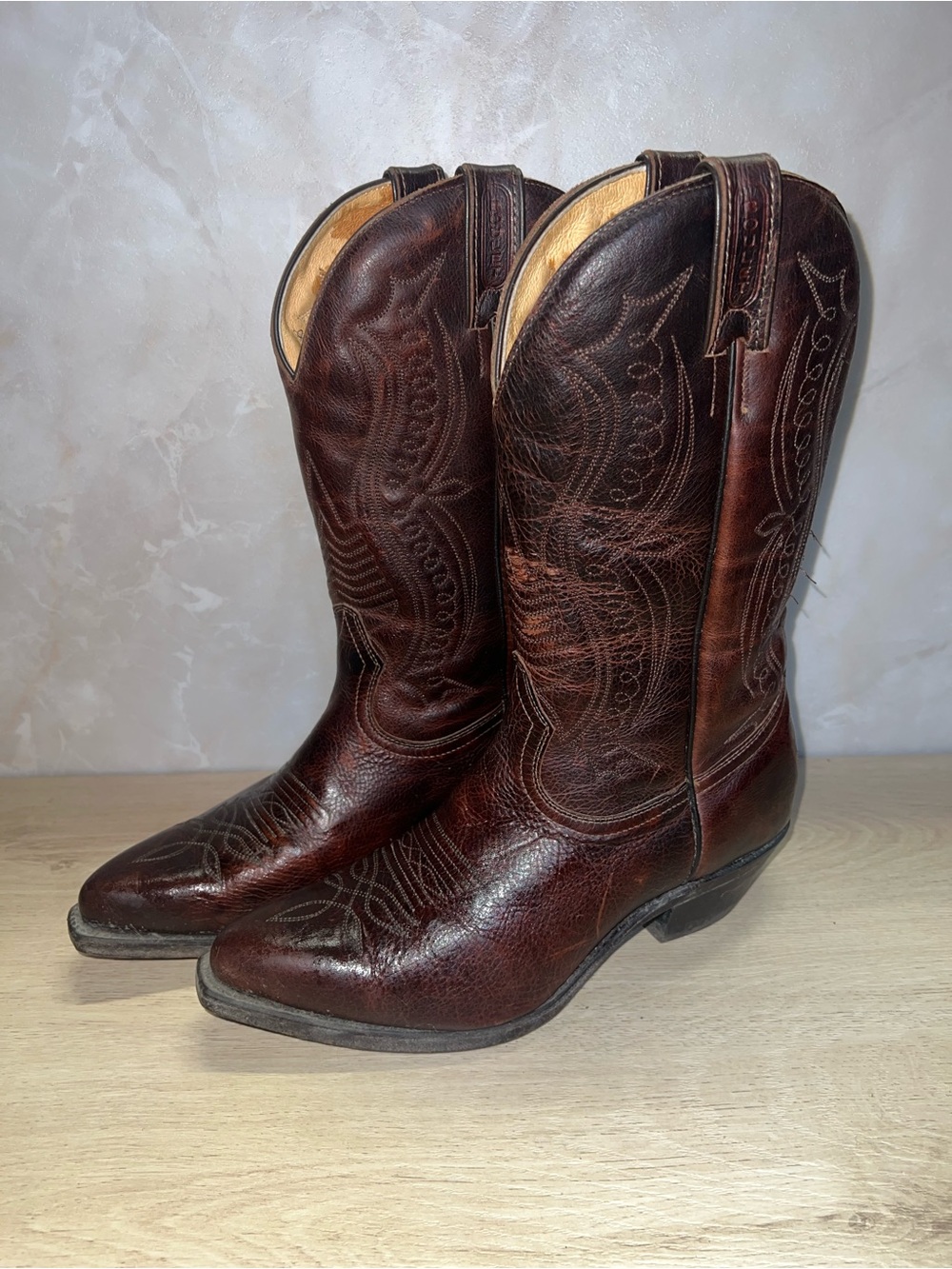 Boulet Men’s Western Cowboy Boots Brown Leather Size 7.5 : Made in Canada